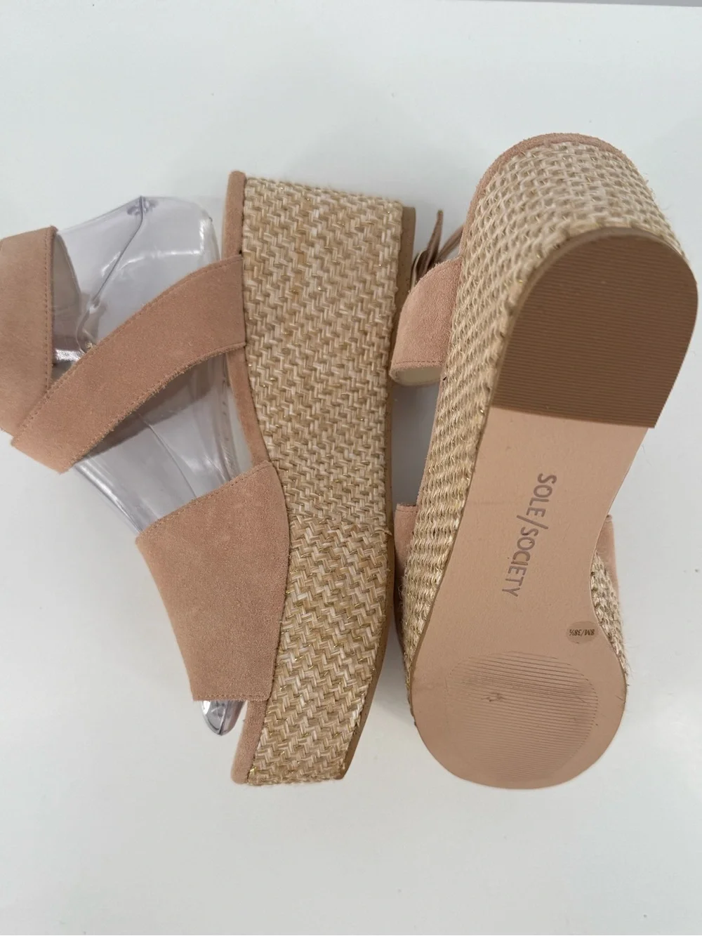 Sole Society Tan Suede Open-Toe Block Heel Sandals